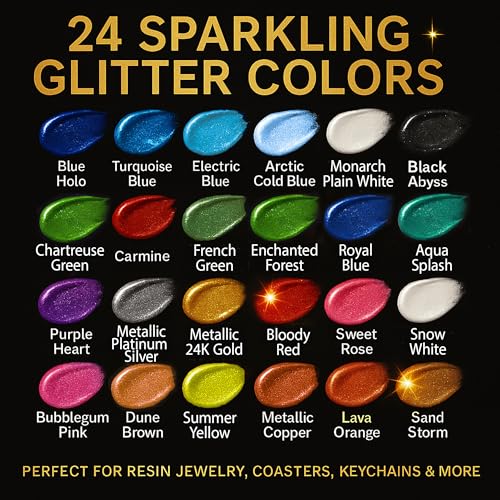 BALTIC DAY 24 Color Pigment Paste for Epoxy Resin Set [ Glitter Series ] – Opaque Epoxy Pigment, Epoxy Dye Paste & High Concentration Mica Powder for Resin Art, Jewelry, Tumblers, Coasters & Crafts - color: 24 Glitter Colors