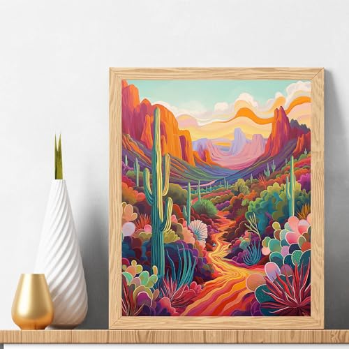 Natuyalo Paint by Numbers Kit for Adults Beginners and Kids, 16" Wx20 L Canvas Pictures Drawing Acrylic Paintwork with 3 Pcs Paintbrushes, Cactus in Wilderness - color: ART-04