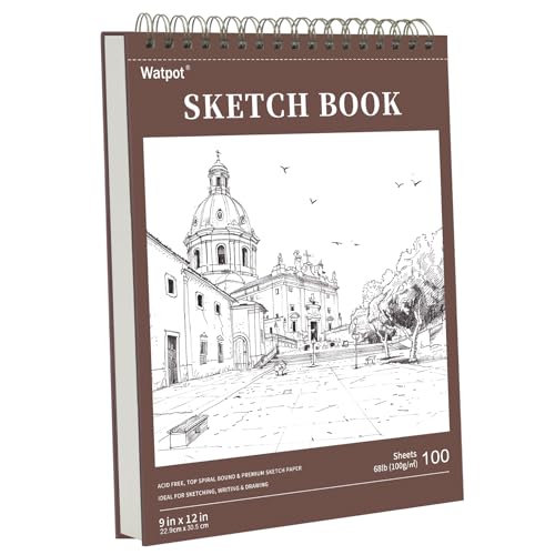 9" x 12" Hard Cover Sketch Book, Top Spiral Bound Sketch Pad, 100 Sheets 68lb/100gsm Drawing Paper, 1 Pack - size: 9" x 12" (1 Pack)