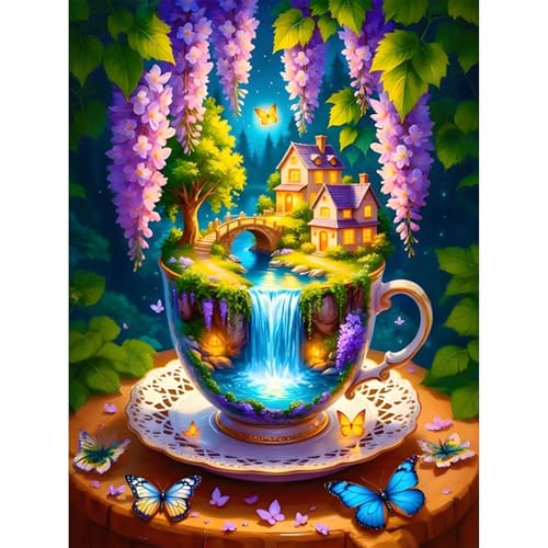 Camocin Diamond Art Kits for Adults Flowers, 5D River Diamond Painting Kits for Adults Beginners, DIY Butterfly Full Round Dots Drill Gem Art Kit for Gift Home Wall Decor 12 x 16 Inch - color: LBDP1P08