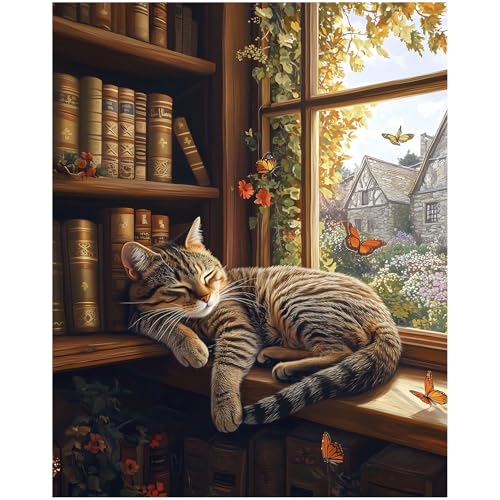 CRZMODE Cat Paint by Numbers Kit for Adults, Sleeping Cat Paint by Numbers for Adults, Acrylic Painting Crafts for Home Decor Gift (16x20inch) - color: Sleeping Cat(16X20")
