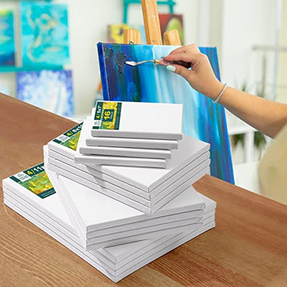 Inburit 16 PCS Multi Size Stretched Blank Canvas for Acrylic & Oil Painting | 16 Pack Blank Primed Cotton Canvas for Acrylic & Oil Paint, 5x7, 8x10, 9x12, 11x14 inches - size: 16PCS+(4sizex4)