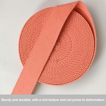 Heavy‑Duty Cotton Webbing Strap 1''x6yds Peach for Bags | 2mm thick webbing for dog collars, backpack, bag handles, apron straps, slings, sewing repairs & DIY craft projects. - color: Peach