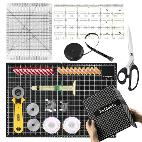 Rotary Cutter Set with A3 Self-Healing Cutting Mat, Fabric Scissors, 2 Blades, Quilting Ruler, Sewing Ruler & Sewing Clips – All-in-One Kit for Quilting, Patchwork, Sewing & Crafting - color: Rotary Cutter Set 3