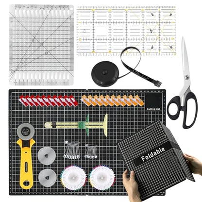 Rotary Cutter Set with A3 Self-Healing Cutting Mat, Fabric Scissors, 2 Blades, Quilting Ruler, Sewing Ruler & Sewing Clips – All-in-One Kit for Quilting, Patchwork, Sewing & Crafting - color: Rotary Cutter Set 3