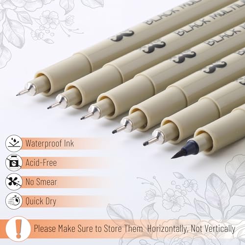 Mr. Pen- Drawing Pens for Artists, 6 Sizes, Black Multiliner, Artist pens | Micro Pens for Drawing - size: 6 Tip Sizes(0.2 to 0.5 mm)