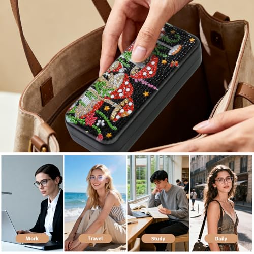 FlyingMage 5D Diamond Art Painting Kit for Adults Beginner, Small DIY Diamond Dots Gem Art Painting Mosaic Kits, Cute Hard Shell Sunglasses Eyeglasses Glasses Case for Women Teen, Mushroom - color: Black Mushroom