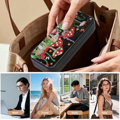 FlyingMage 5D Diamond Art Painting Kit for Adults Beginner, Small DIY Diamond Dots Gem Art Painting Mosaic Kits, Cute Hard Shell Sunglasses Eyeglasses Glasses Case for Women Teen, Mushroom - color: Black Mushroom