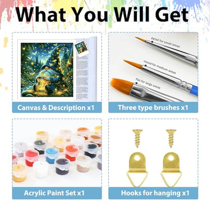 Gnome Paint by Numbers Kit for Adults, Adult Paint by Number Kits 16x16 in - color: Green Gnome