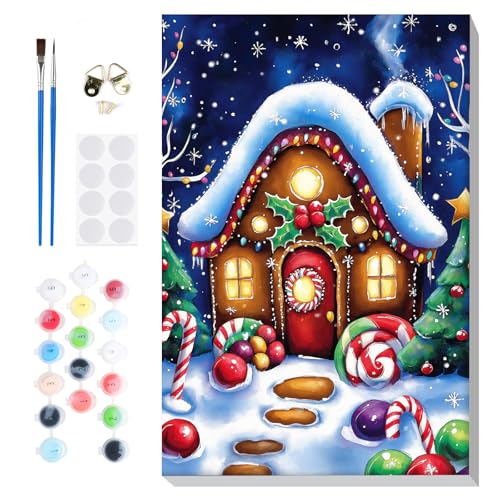 Bowetile Christmas Paint by Numbers for Adults Beginners Framed, Sugar House Adults' Paint-by-Number Kits on Canvas, Acrylic Number Painting Christmas Gifts for Home Decor, 8x12in - color: Sugar House