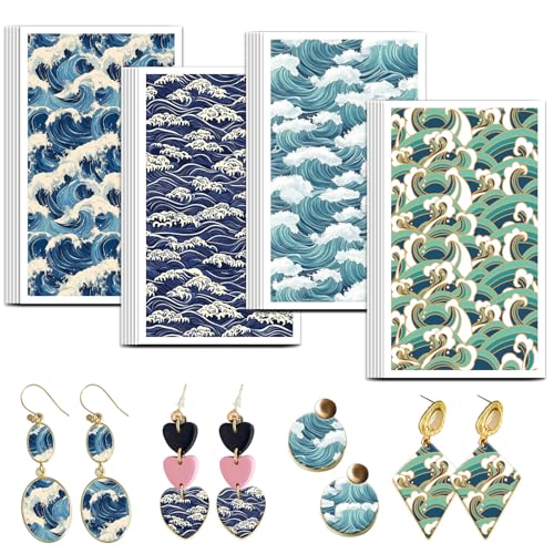 OLYCRAFT Ocean Pattern Clay Transfer Paper 4 Design 24 Pcs Transfer Paper for Polymer Waves Polymer Clay Transfer Sheets Summer Theme Small Transfer Paper for Clay Earrings Jewelry Making - style: Ocean