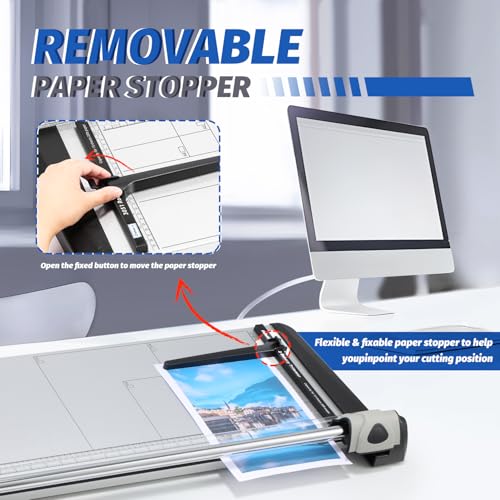 670mm(26.37") Rotary Paper Trimmer, 15 Sheets Heavy Duty Paper Trimmer | Sharp & Safe Blade, Effective for A2-A6 Sizes, Commercial Grade Rotary Paper Cutter for Home/Office/School, Black & Silver - size: 26.37"