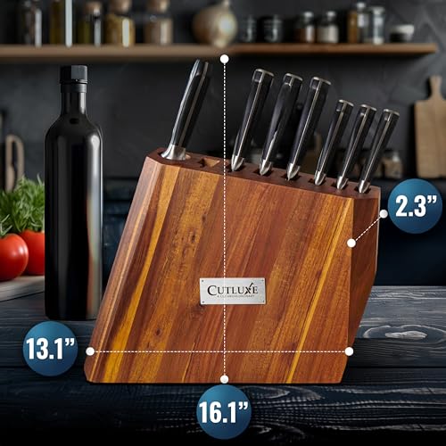 Cutluxe Kitchen Knife Set, 8-Piece Chef Knives with Acacia Wood Block | Razor Sharp Full Tang Blades, High Carbon German Steel – Artisan Series, Professional - size: 8 Pcs Knife Set with Block