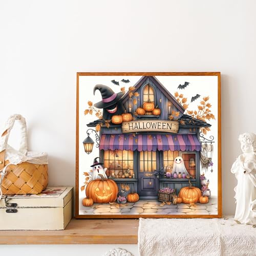 Xylogist Halloween Diamond Art Kits for Adults 14x14 Inch | 5D Diamond Painting, DIY Pumpkin Ghost Shop Paint by Diamonds for Adults, Full Drill Gem Art for Adults for Home Wall Decor - color: Halloween Shop, size: 13.8x13.8in(35x35cm)