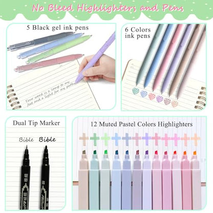 SHINYHARBOR 47Pcs Bible Study Journaling Supplies Kit for Women, Green - color: Green