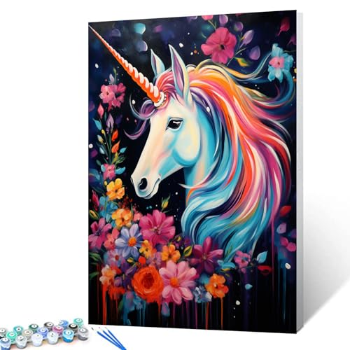 Tucocoo Rainbow Unicorn Paint by Number for Adults Beginner, DIY Oil Painting Kits on Canvas with Brushes and Acrylic Pigment, Flowers Cute Animal Picture for Home Decor 16x20 inches (Frameless) - color: Artwork-14, size: 16''x20''(Without Frame)