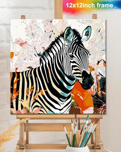 TOCARE Framed Paint by Numbers Kit for Adults & Kids Ages 8-12, 12x12Inch Jungle Zebra Paint by Numbers with Frame, Wildlife Paint by Number Framed Canvas for Animal Lovers (Without Easel) - color: TC-F-369