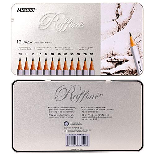 Raffine Artist Graphite Pencils Set for Drawing, Sketching, Writing, Tin Gift Box, 12 Degree Set -2H, H, F, HB, B, 2B, 3B, 4B, 5B, 6B, 7B, and 8B (12 pc)