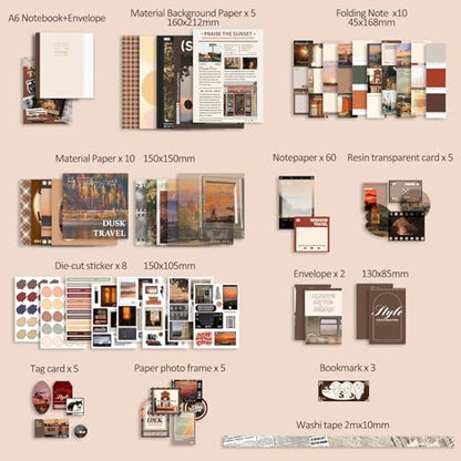 Scrapbooking Supplies Kit, Aesthetic Daily Life Travel Scrapbook Kit for Bullet Junk Journal, Stationery, A6 Grid Notebook, Flower DIY Journaling Supplies, Birthday Craft Gift Teen Girl Women - color: Traveler