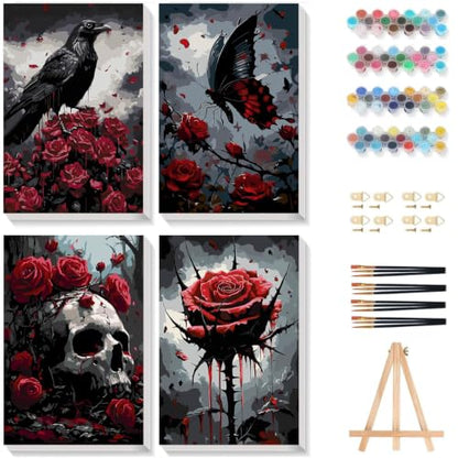 Gemozaic 4 Pack Gothic Paint by Numbers Kit for Adults with Frame & Easel - color: BKH2790-BKH2793