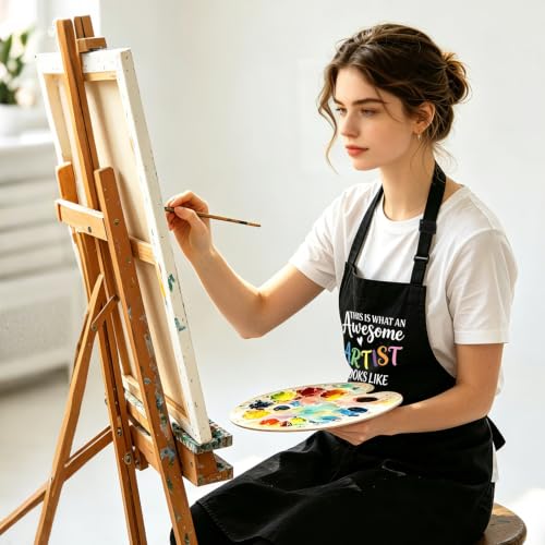 Funny Apron for Women with 2 Pockets, Adjustable Kitchen Apron for Cooking Baking Gifts for Mom Wife Birthday - color: Black-this is What an Awesome Artist Looks Like