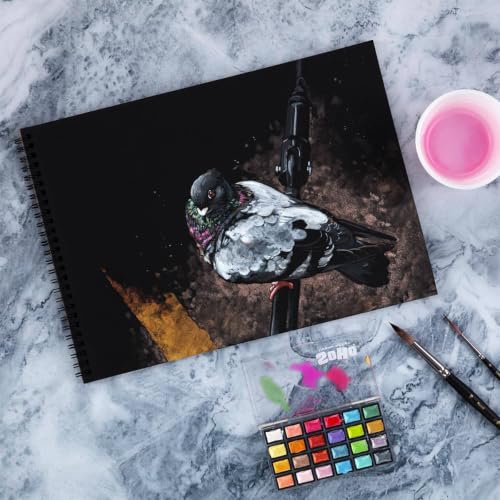 SoHo Urban Artist Black Watercolor Paper Pad, 11x14 12 Sht, Cold Press | Watercolor Spiral Pad, 25% Cotton Acid-Free Paper for Mixed Media, Gouache, Acrylic Paint, Ink & Metallic Watercolor Paint