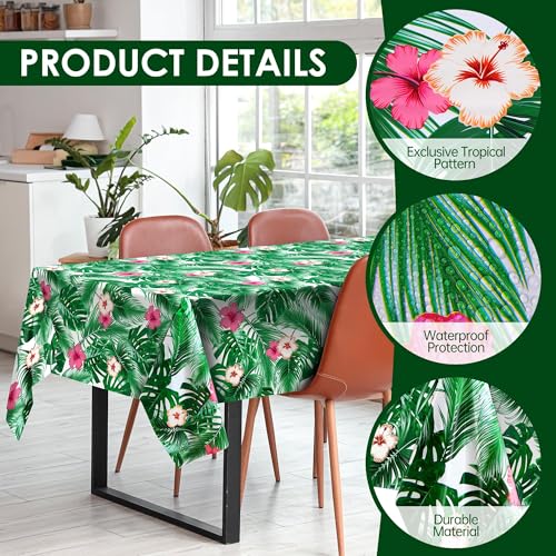 Kochorie 2 Pack Hawaii Palm Leaves Tablecloths, 54 x 108 Inch Tropical Luau Party Table Cover, Waterproof Disposable Plastic Tablecloth for Summer Birthday, Hawaiian Aloha Beach Party Decorations - style: Hawaii Palm Leaves