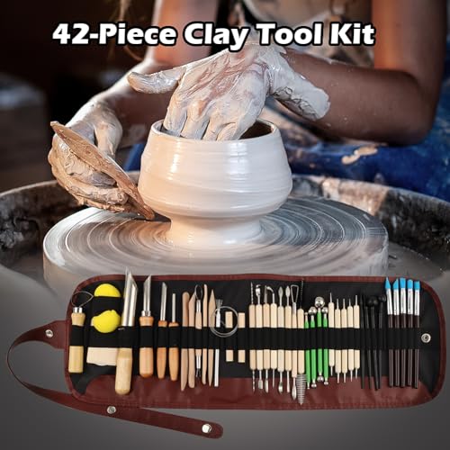 42Pcs Clay Sculpting Tools Kit | Professional Polymer & Air Dry Clay Tools for Carving, Modeling, Shaping, Ceramics, with Wooden Handle