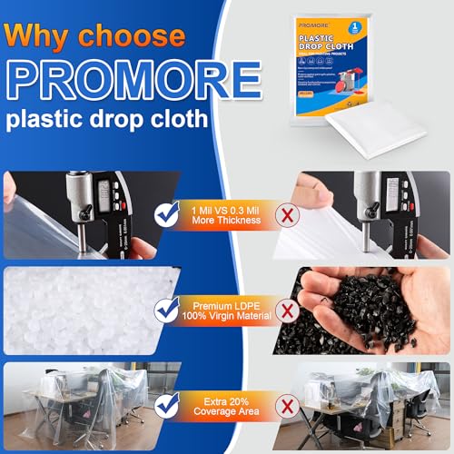 Plastic Drop Cloths, 1Mil Thick, 9x12 Ft, Thickened Painter's Sheeting | Tear-Proof, Waterproof, For Painting, Furniture, Walls, and Floor Protection - size: 1mil-1Pack