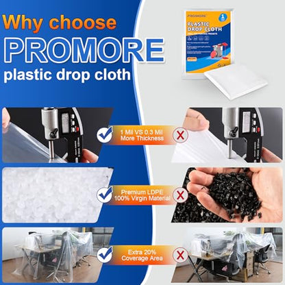Plastic Drop Cloths, 1Mil Thick, 9x12 Ft, Thickened Painter's Sheeting | Tear-Proof, Waterproof, For Painting, Furniture, Walls, and Floor Protection - size: 1mil-1Pack