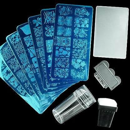 AddFavor Nail Stamper Kit - 7pcs Flower Leaves Stamping Plate with Silicone Stamper and Scraper, Animal Image Nail Stencils, Design Supplies - color: Style A