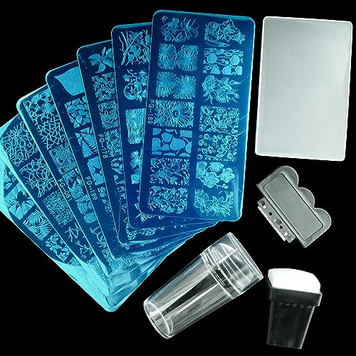 AddFavor Nail Stamper Kit - 7pcs Flower Leaves Stamping Plate with Silicone Stamper and Scraper, Animal Image Nail Stencils, Design Supplies - color: Style A