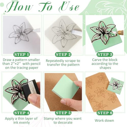 Frienda 24 Pcs 2" x 2" Rubber Carving Blocks Linoleum Blocks for Printmaking, Stamp Making, DIY Crafting, Scrapbook, Painting, Soft and Easy to Carve (Mint Green) | Easy to Carve, for Printmaking, Stamp Making, DIY Crafting, Scrapboo, Painting, Soft Linol
