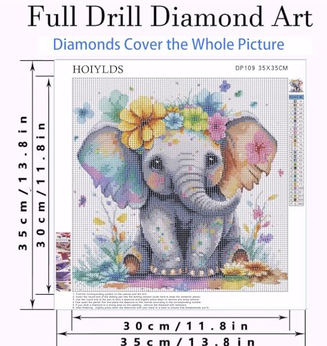 Cute Elephant Diamond Art Painting Kits for Adults - Round Full Drill Diamond Dots Paintings for Beginners, 5D Paint with Diamonds Pictures Gem Art Painting Kits DIY Crafts Project Kits 14x14inch - color: cute elephant