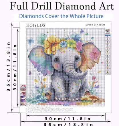 Cute Elephant Diamond Art Painting Kits for Adults - Round Full Drill Diamond Dots Paintings for Beginners, 5D Paint with Diamonds Pictures Gem Art Painting Kits DIY Crafts Project Kits 14x14inch - color: cute elephant