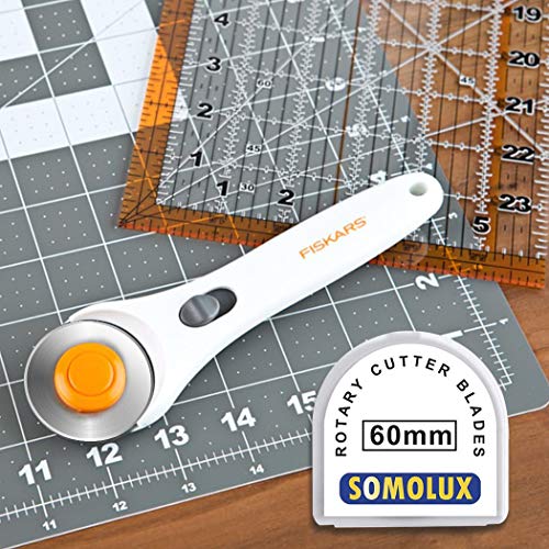 SOMOLUX 60mm Rotary Blades Compatible with Fiskars 60mm Rotary Cutter Perfect for Sewing Arts Crafts, Sharp, and Durable 5 Pack (Round hole 10mm) - color: 5pcs 60mm for Fiskars