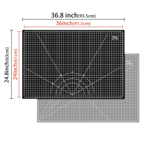 Large Self Healing Cutting Mat: 24" x 36" Double Sided 5-Ply Hobby Mat, A1 Rotary Cutting Sewing Mat for Crafts, Fabric,Sewing,Quilting,Scrapbooking,Projects,Grey/Black - color: Grey/Black, size: 36"L x 24"W