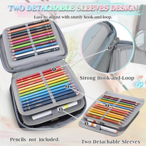 VX VONXURY Large Pencil Case, 54-Slot Colored Pen Pouch 2 Removable Sleeves - color: Black