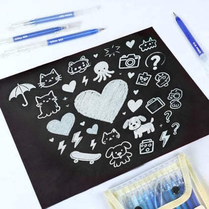 12 Blue Glitter Gel Pens Set, 1.0 mm Fine Point for Black Paper & White Paper, Large Capacity Pens for Journaling, Adult Coloring Books, Drawing, Note Taking, Highlighting - color: blue