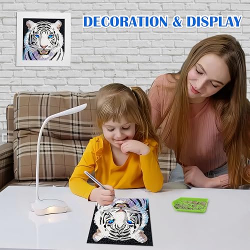 Leixonl Diamond Art Kits for Kids with Framed (7 in) Cartoon Animals DIY Gem Art Painting - Arts & Crafts Gifts for Beginners & Teens (1p-6in Tiger -W) - color: Tiger -W