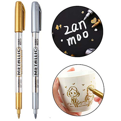 MYARTOOL Metallic Marker Pens, Gold and Silver Metallic Permanent Markers for Artist Illustration, Crafts, Gift Card Making, Scrapbooking, Fabric, DIY Photo Album, Value Set of 8 - color: Gold and Silver