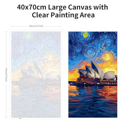 ARTGOTO Large Paint by Numbers for Adults Sydney Opera House | 15.7x27.5inch/40x70cm Paint by Number Kit on Canvas, Starry Sky Harbor Acrylic Painting Set with Brushes, No Frame - color: PBN050
