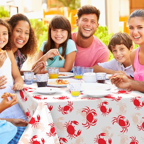 Kochorie 2 Pieces Crab Boil Plastic Tablecloth 108 x 54 Inch Rectangular White and Red Sea Animal Table Cover Waterproof Crab Tablecloth for Summer Party Supplies Home Outdoor Decorations - style: Crab