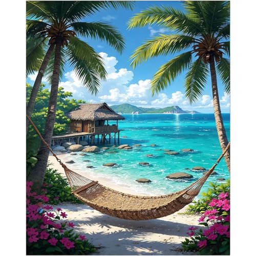 Gemozaic Beach Paint by Numbers Kit for Adults, 16 x 20 Inch, No Frame - color: MT22984