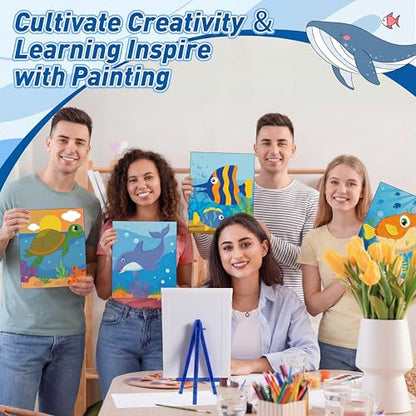 Blosssound 10 Set Pre Printed Canvas Pre Drawn Canvas Painting with Easel Kits 5" x 7" Outline Painting Panels for Beginners, DIY Craft Project, Home Decors(Ocean) - style: Ocean