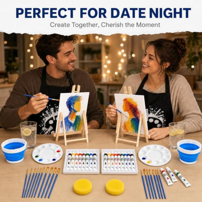 60-Piece Painting Kit with Easels and Canvas for Adults and Couples