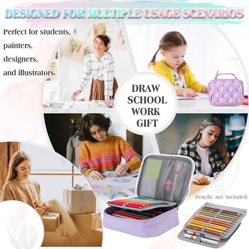 VX VONXURY Large Pencil Case, 54-Slot Colored Pen Pouch 2 Removable Sleeves - color: Light Purple