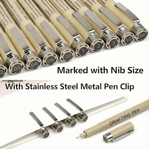 EBOT Micro Fineliner Drawing Art Pens,12 Black Fine Liner Waterproof Art Line Professional Drawing Watercolour Marker Sketching Illustration Manga Calligraphy Sketch Zentangle Outline