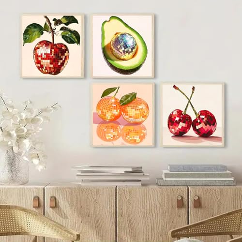 Canrichshop 4 Pack Disco Ball DIY Paint by Number Beginners,Fruit Oil Painting Adults' Paint-by-Number Kits,Acrylic Paint Kit with Frame for All Ages,Easy Paint by Numbers Kids on Canvas 8x8inch - color: BKH1240+BKH1241+BKH1242+BKH1243
