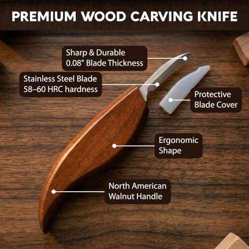 Complete Wood Carving Kit for Beginners - Gift Ready Complete Tools Set | Whittling Kit with 8 Wood Carving Knives, Spoon Carving Tools, Wood Blocks, Gloves, Roll Bag and Sharpening Strop